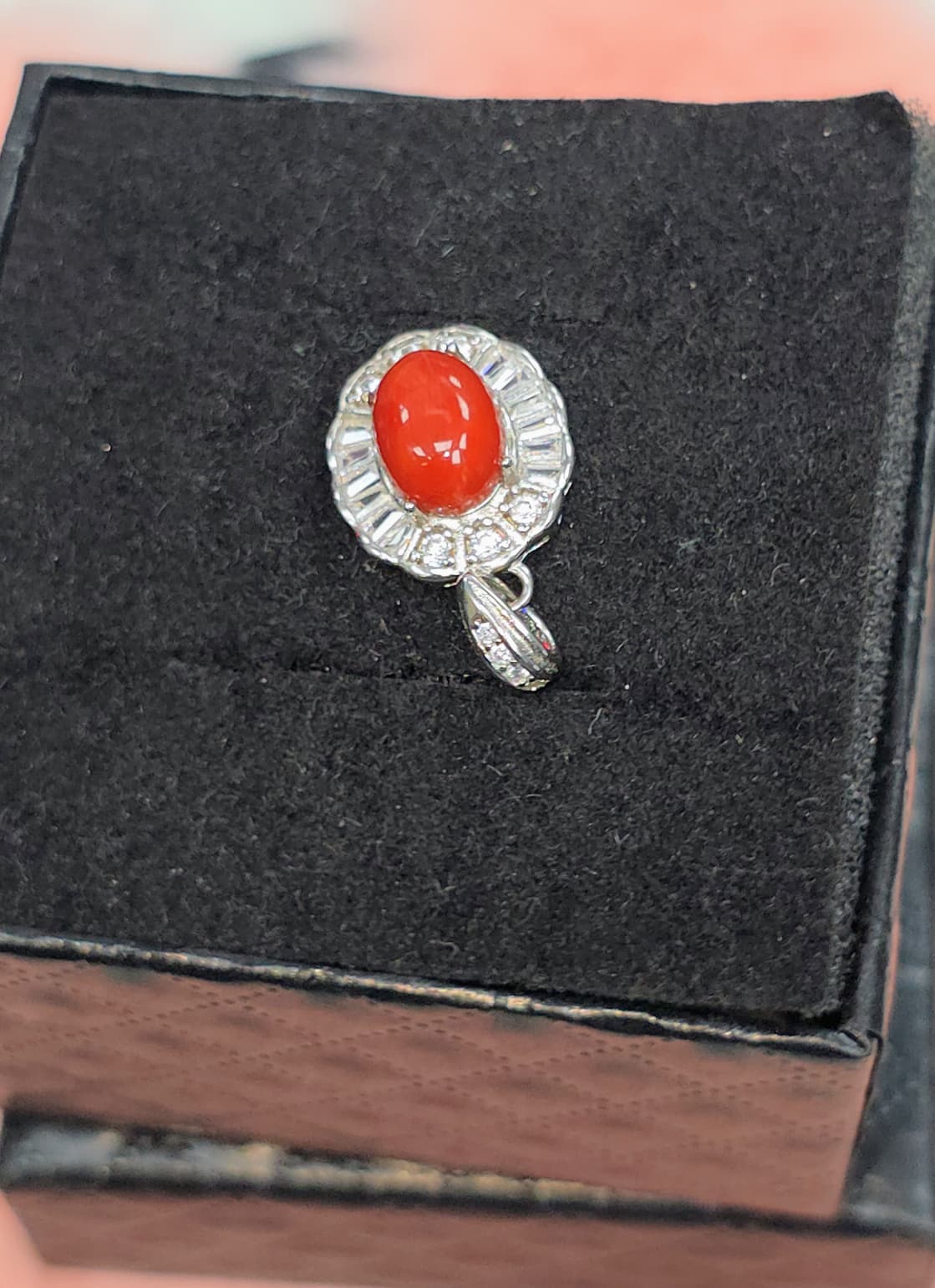 Natural Red Coral Halo Pendant — Sterling Silver | Kumara Shines