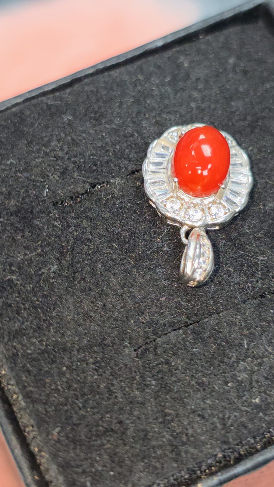 Natural Red Coral Halo Pendant — Sterling Silver | Kumara Shines