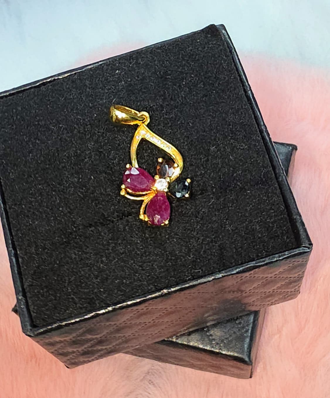Natural Ruby & Tourmaline Floral Pendant — Gold-Plated Sterling Silver | Kumara Shines