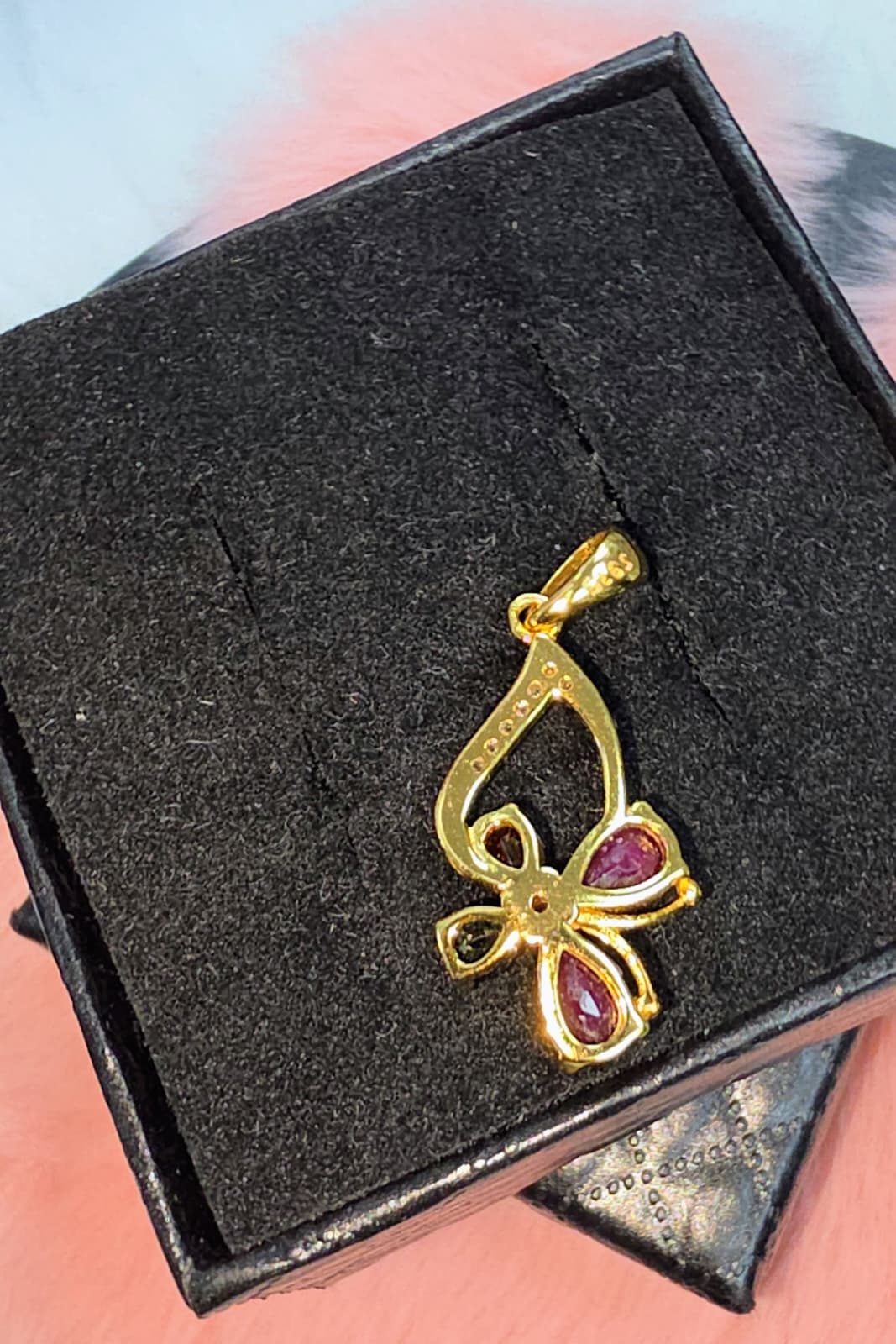 Natural Ruby & Tourmaline Floral Pendant — Gold-Plated Sterling Silver | Kumara Shines