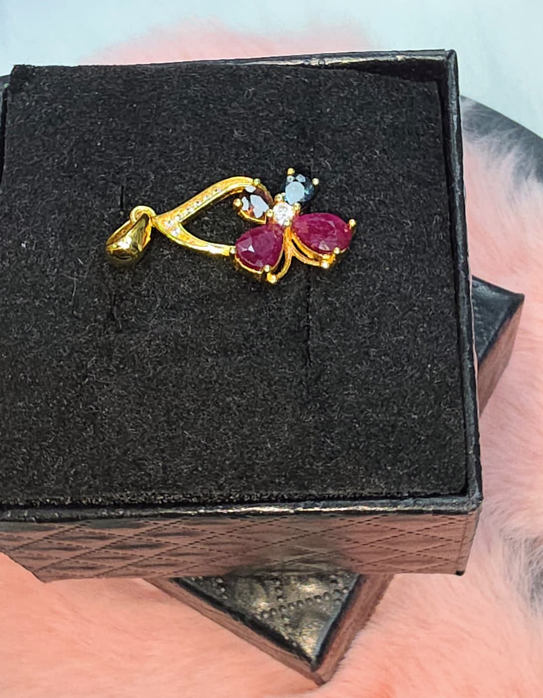 Natural Ruby & Tourmaline Floral Pendant — Gold-Plated Sterling Silver | Kumara Shines