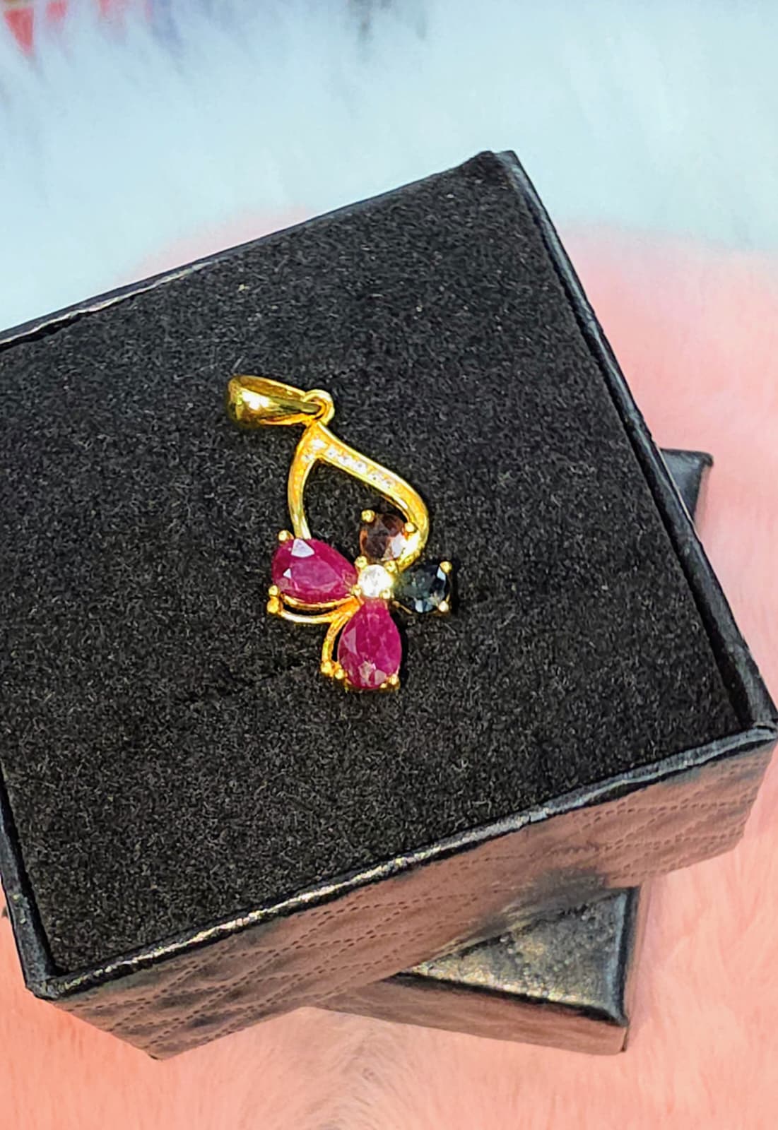 Natural Ruby & Tourmaline Floral Pendant — Gold-Plated Sterling Silver | Kumara Shines