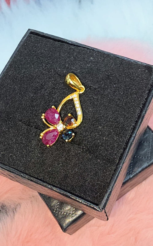 Natural Ruby & Tourmaline Floral Pendant — Gold-Plated Sterling Silver | Kumara Shines