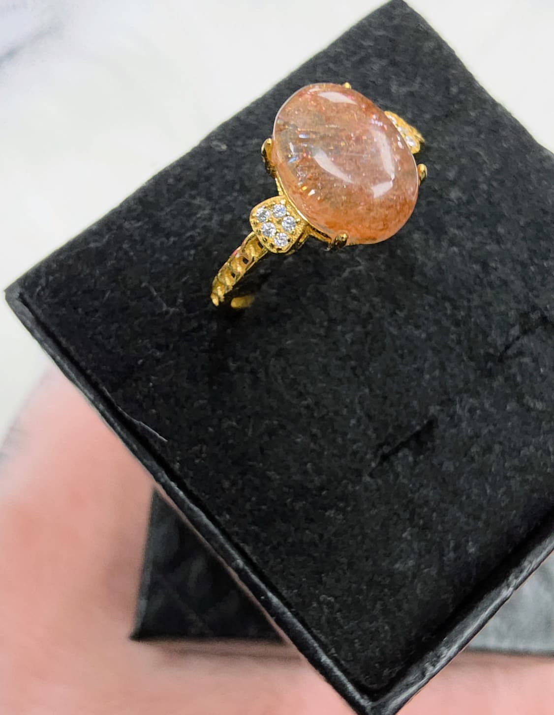 Natural Sunstone Oval Cabochon Statement Ring — Gold-Plated Sterling Silver | Kumara Shines