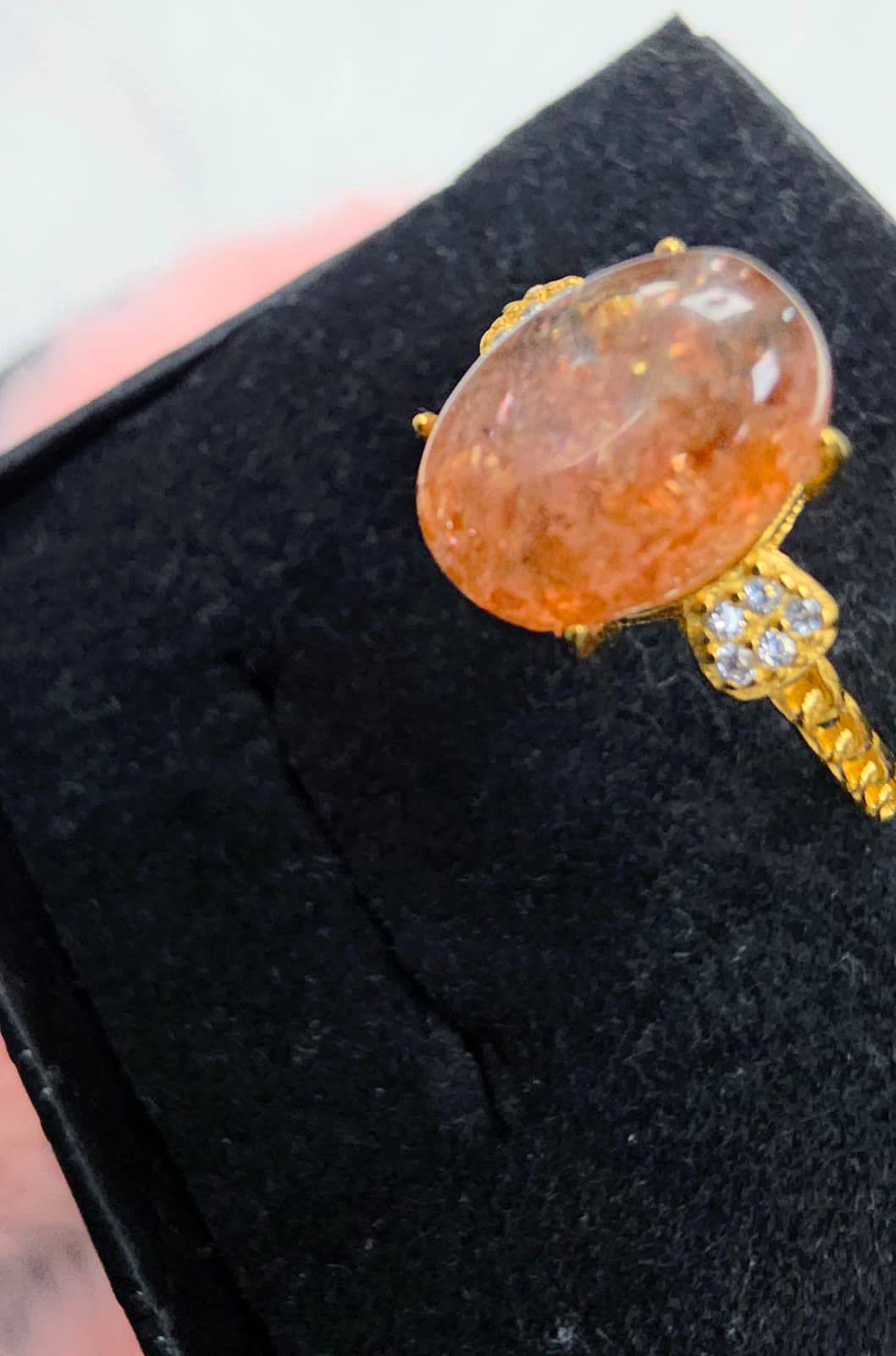 Natural Sunstone Oval Cabochon Statement Ring — Gold-Plated Sterling Silver | Kumara Shines