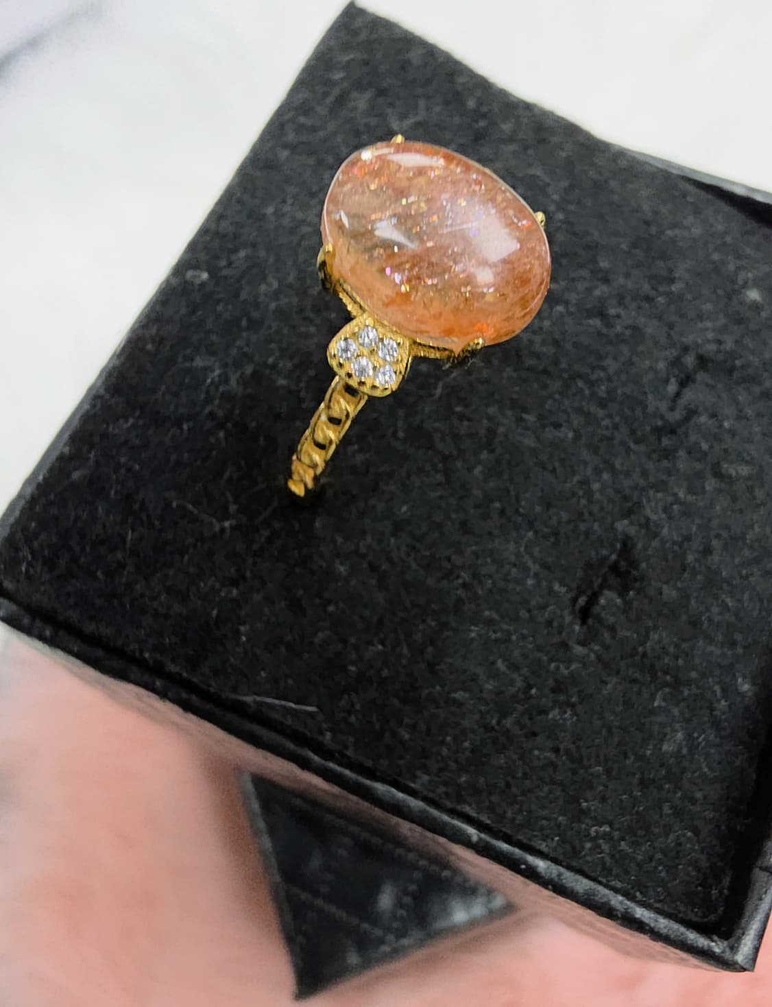 Natural Sunstone Oval Cabochon Statement Ring — Gold-Plated Sterling Silver | Kumara Shines