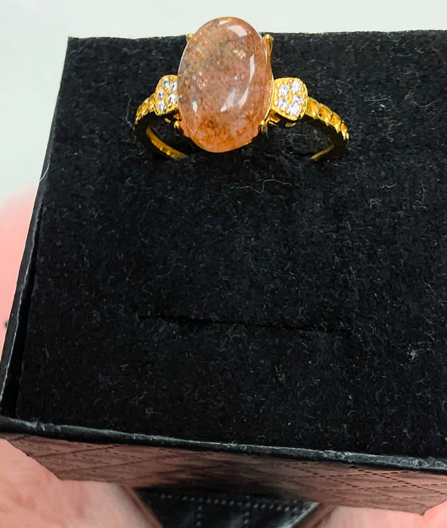Natural Sunstone Oval Cabochon Statement Ring — Gold-Plated Sterling Silver | Kumara Shines
