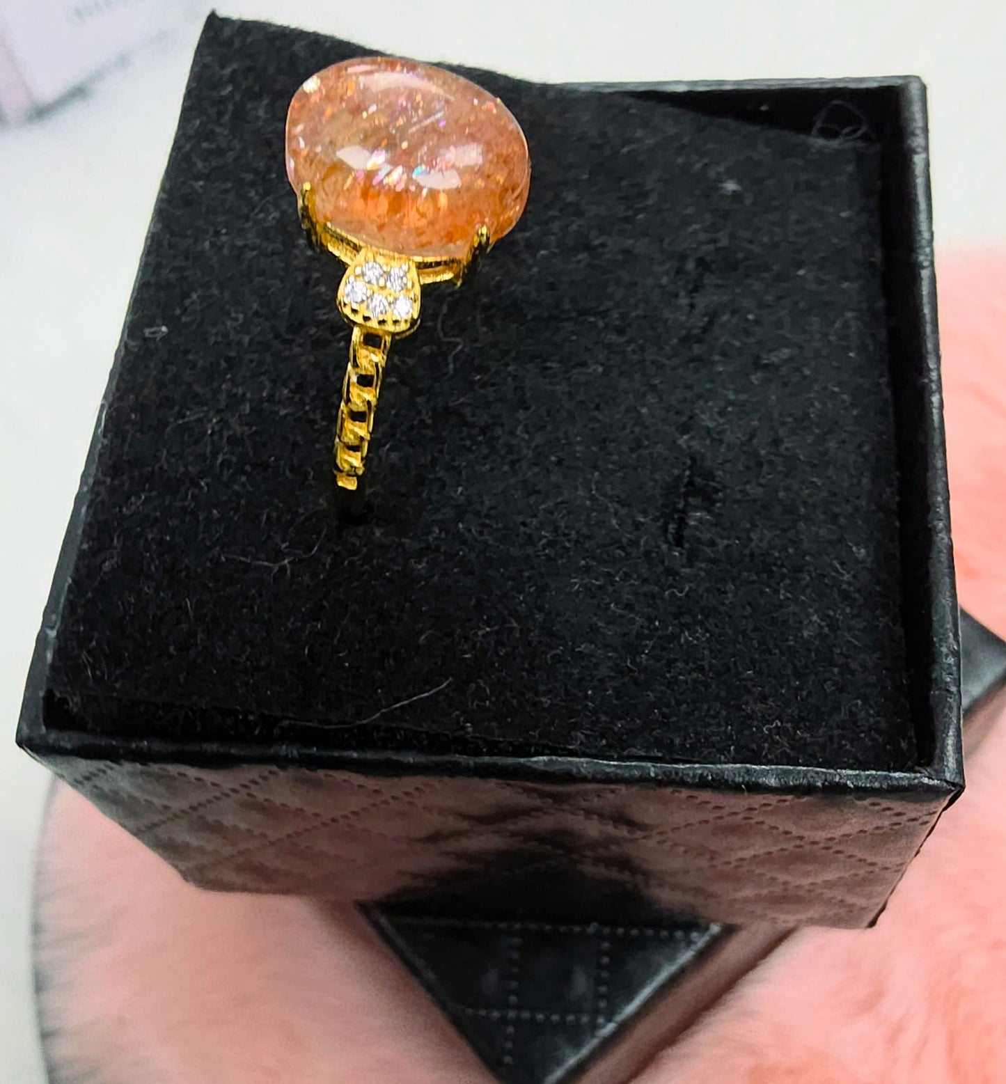 Natural Sunstone Oval Cabochon Statement Ring — Gold-Plated Sterling Silver | Kumara Shines