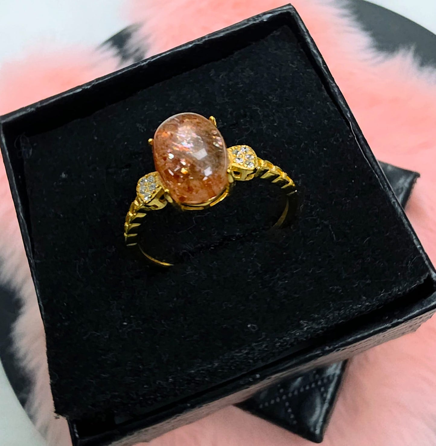 Natural Sunstone Oval Cabochon Statement Ring — Gold-Plated Sterling Silver | Kumara Shines