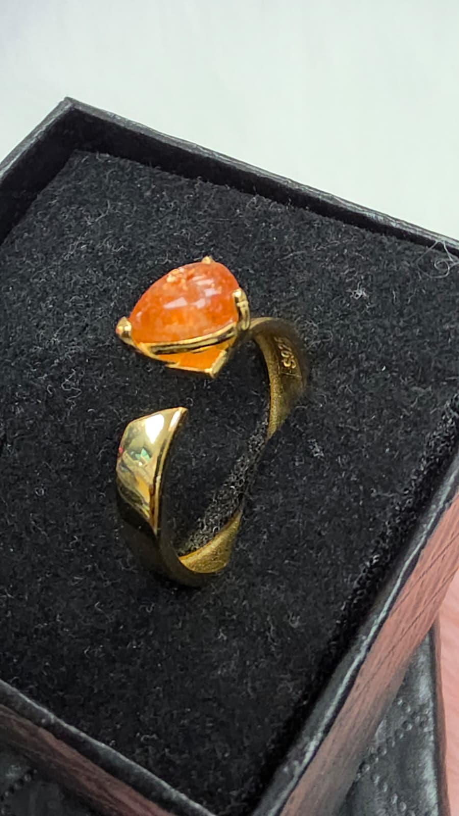 Natural Sunstone Sculptural Open Bypass Ring — Gold-Plated Sterling Silver | Kumara Shines