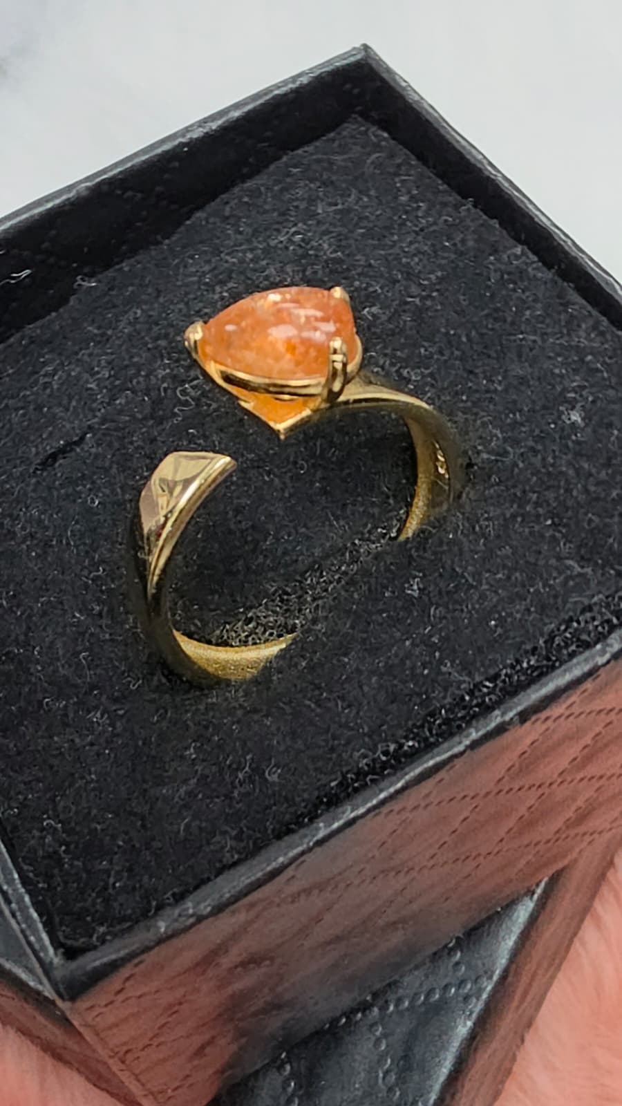 Natural Sunstone Sculptural Open Bypass Ring — Gold-Plated Sterling Silver | Kumara Shines