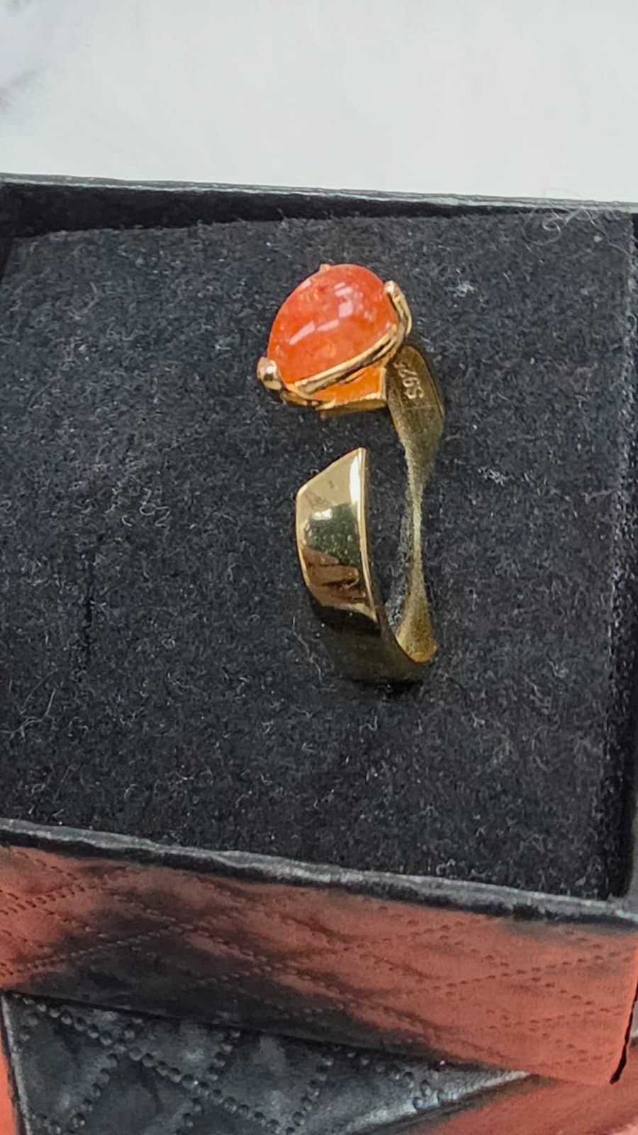 Natural Sunstone Sculptural Open Bypass Ring — Gold-Plated Sterling Silver | Kumara Shines