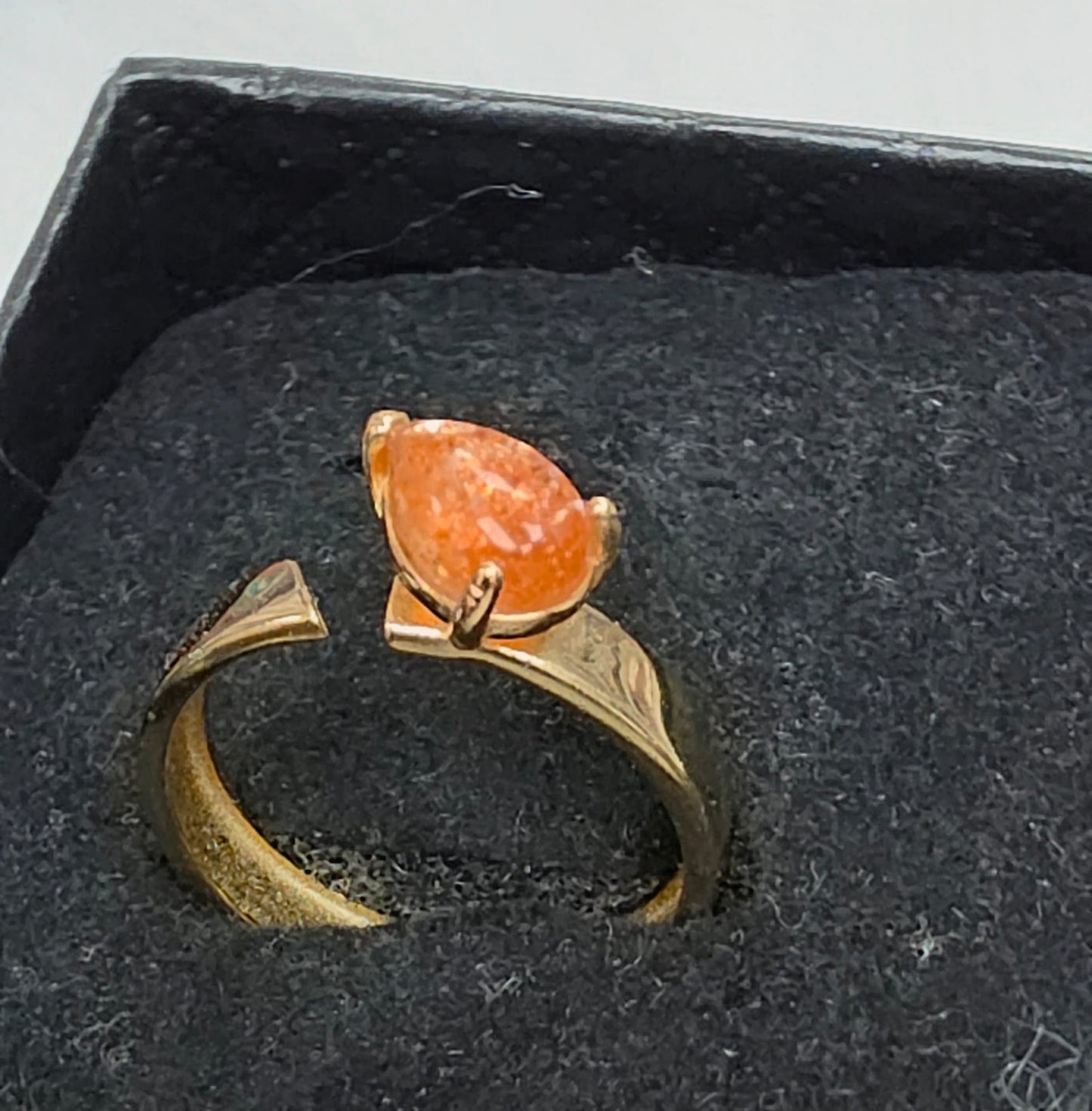 Natural Sunstone Sculptural Open Bypass Ring — Gold-Plated Sterling Silver | Kumara Shines