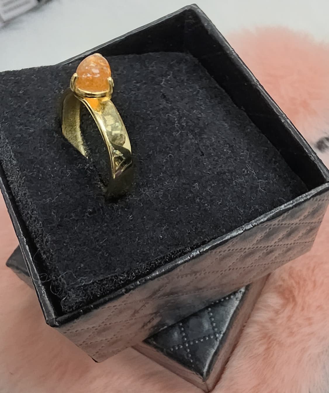 Natural Sunstone Sculptural Open Bypass Ring — Gold-Plated Sterling Silver | Kumara Shines
