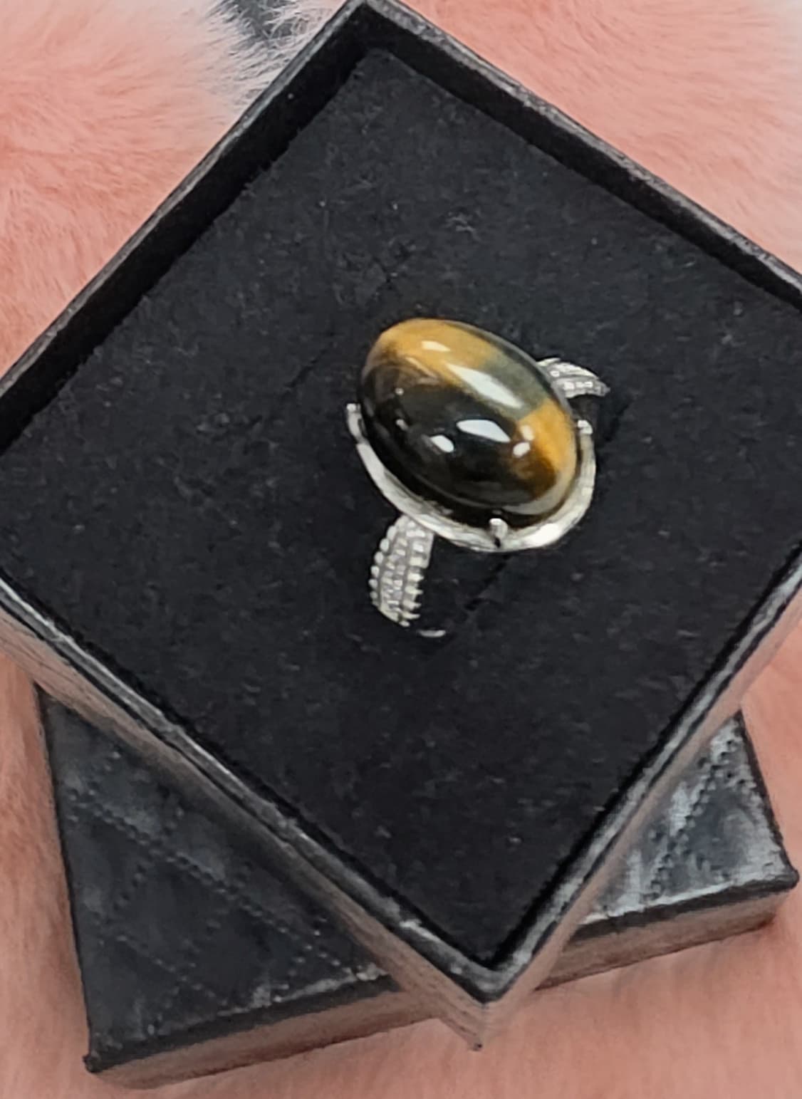 Natural Tiger’s Eye Oval Cabochon Statement Ring — Sterling Silver | Kumara Shines