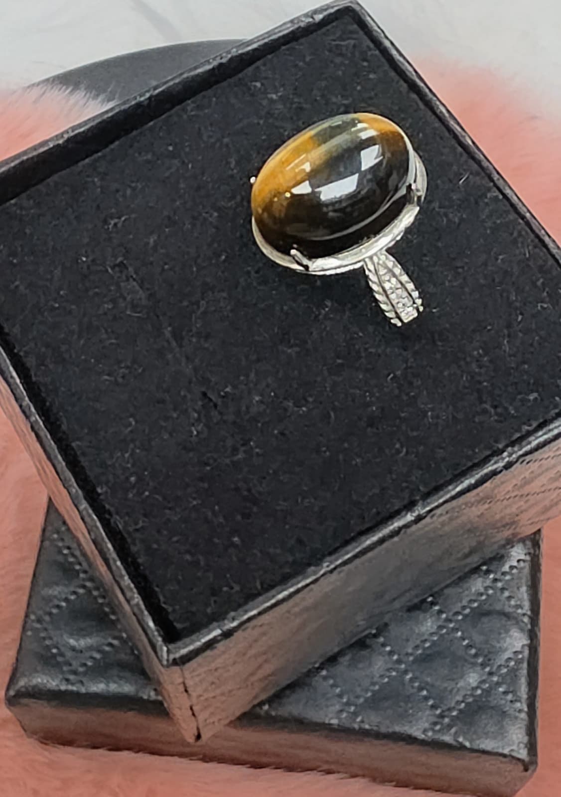 Natural Tiger’s Eye Oval Cabochon Statement Ring — Sterling Silver | Kumara Shines