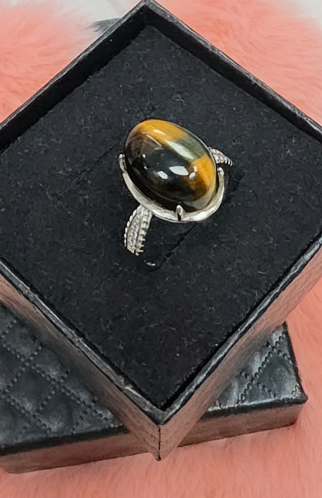 Natural Tiger’s Eye Oval Cabochon Statement Ring — Sterling Silver | Kumara Shines