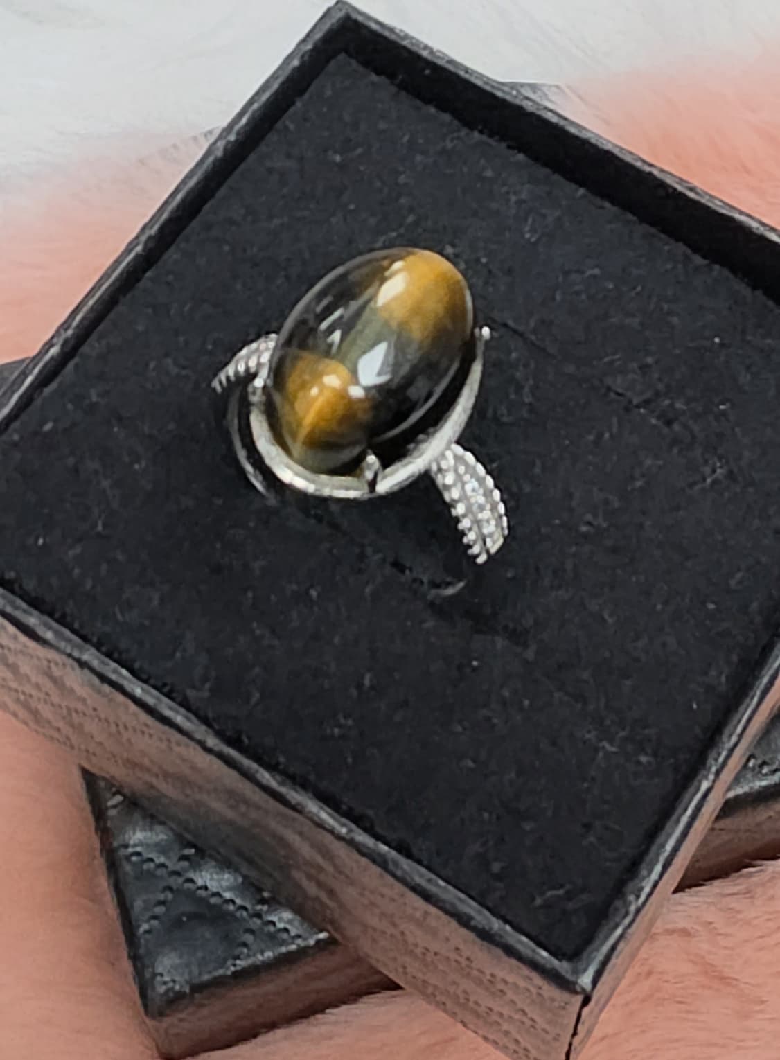 Natural Tiger’s Eye Oval Cabochon Statement Ring — Sterling Silver | Kumara Shines