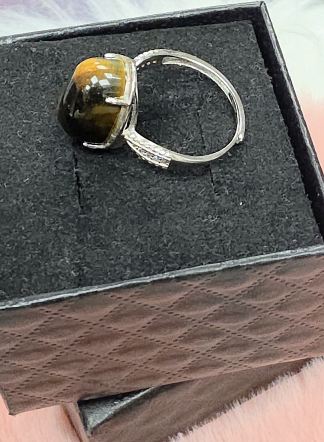 Natural Tiger’s Eye Oval Cabochon Statement Ring — Sterling Silver | Kumara Shines