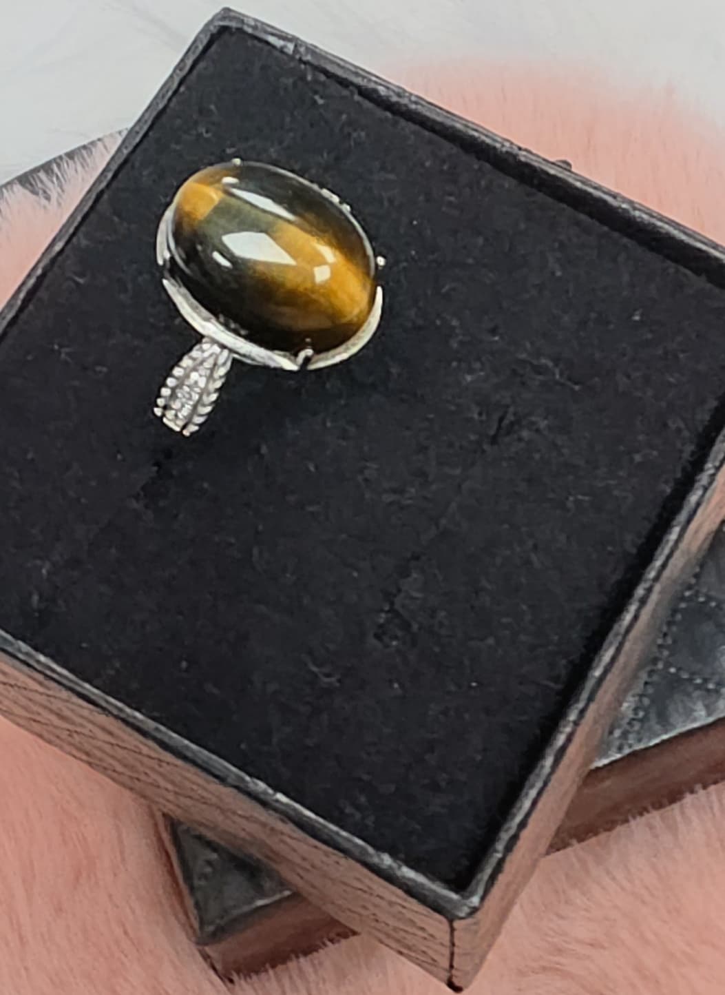 Natural Tiger’s Eye Oval Cabochon Statement Ring — Sterling Silver | Kumara Shines