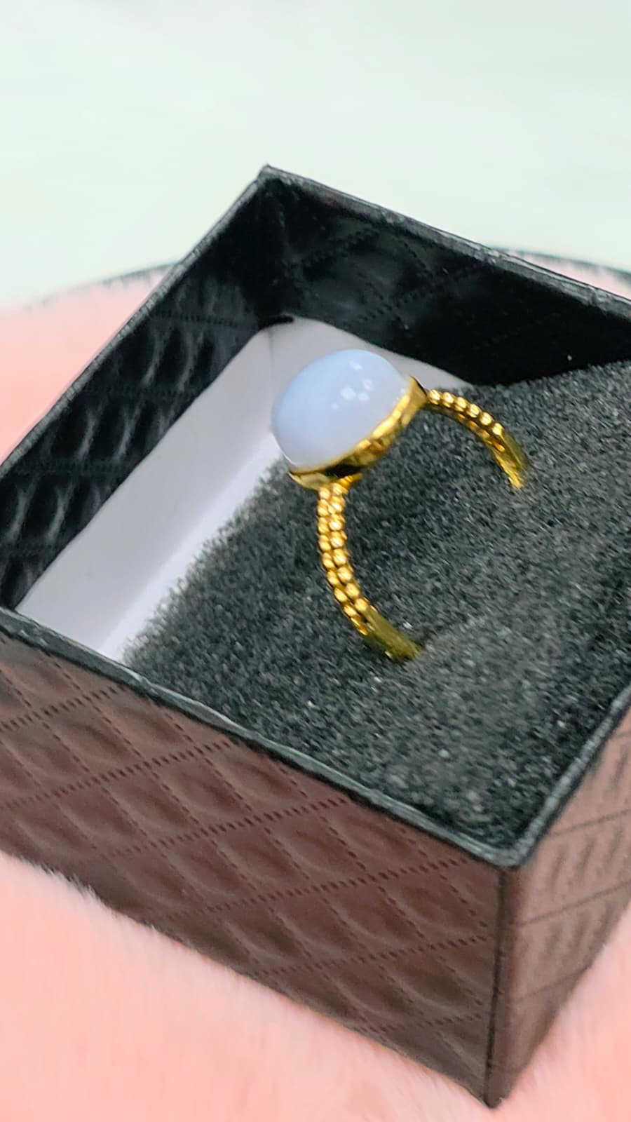 Natural Blue Lace Agate Adjustable Ring — Gold-Coated Sterling Silver | Kumara Shines