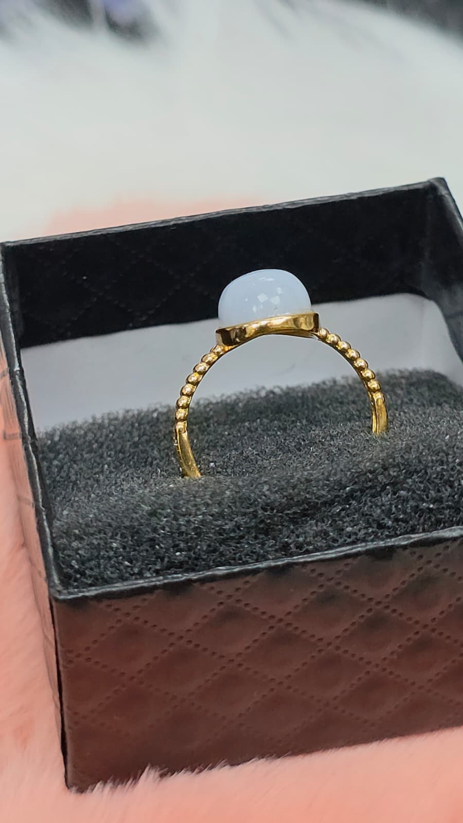 Natural Blue Lace Agate Adjustable Ring — Gold-Coated Sterling Silver | Kumara Shines
