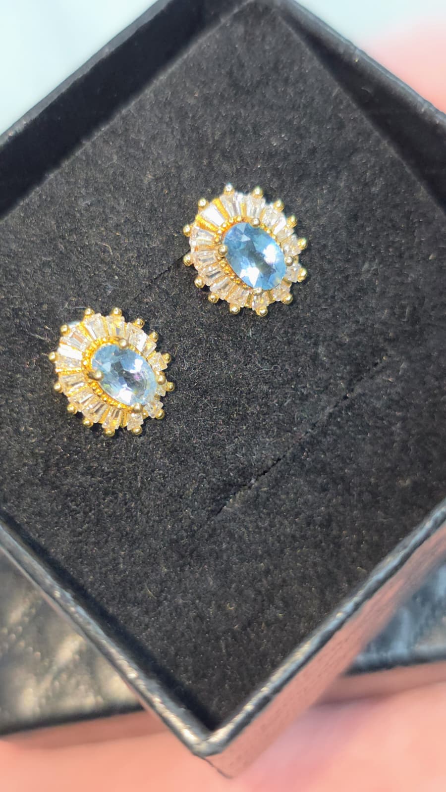 Natural Aquamarine Halo Stud Earrings – Gold-Plated Sterling Silver | Kumara Shines