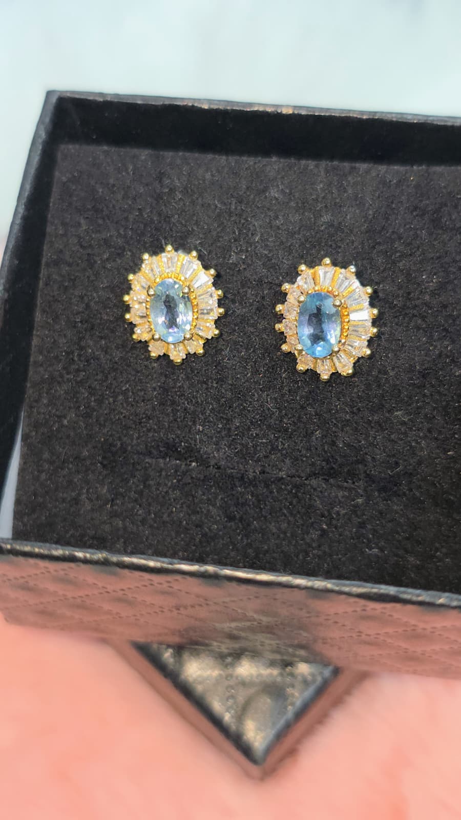 Natural Aquamarine Halo Stud Earrings – Gold-Plated Sterling Silver | Kumara Shines
