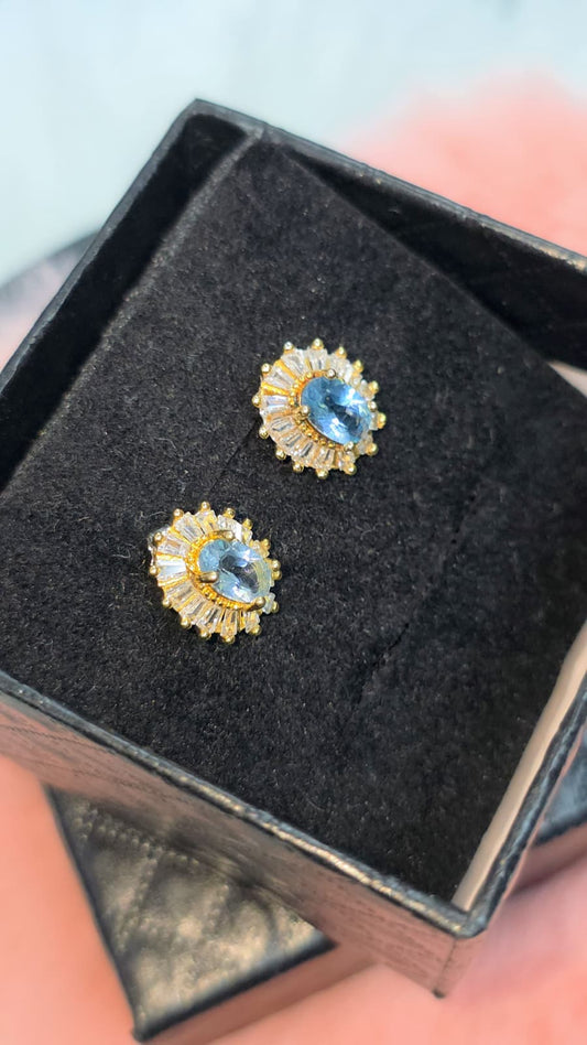 Natural Aquamarine Halo Stud Earrings – Gold-Plated Sterling Silver | Kumara Shines