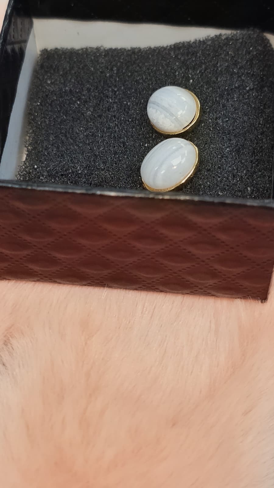 Natural Blue Lace Agate Oval Stud Earrings — Gold-Coated Sterling Silver | Kumara Shines