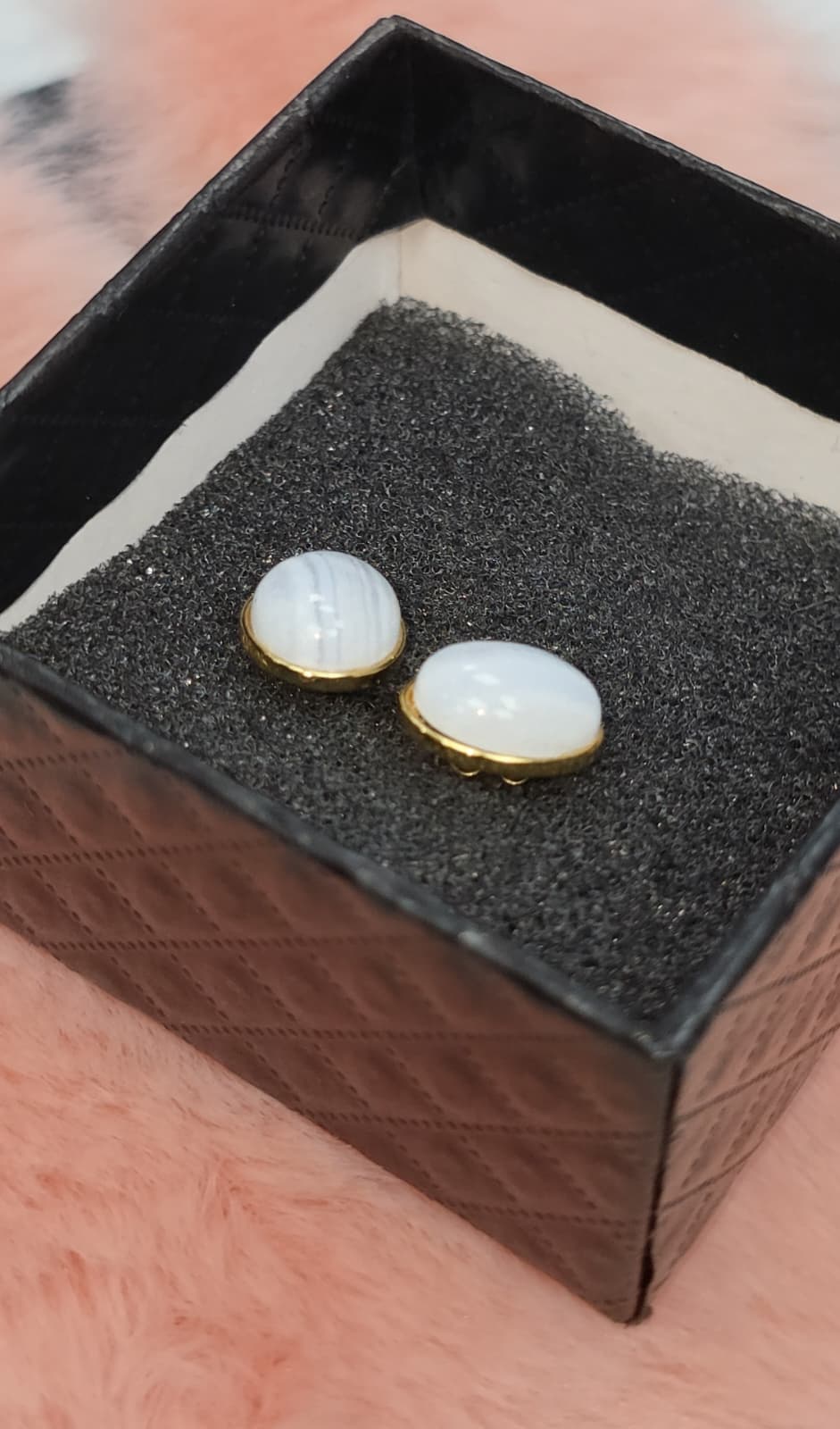 Natural Blue Lace Agate Oval Stud Earrings — Gold-Coated Sterling Silver | Kumara Shines