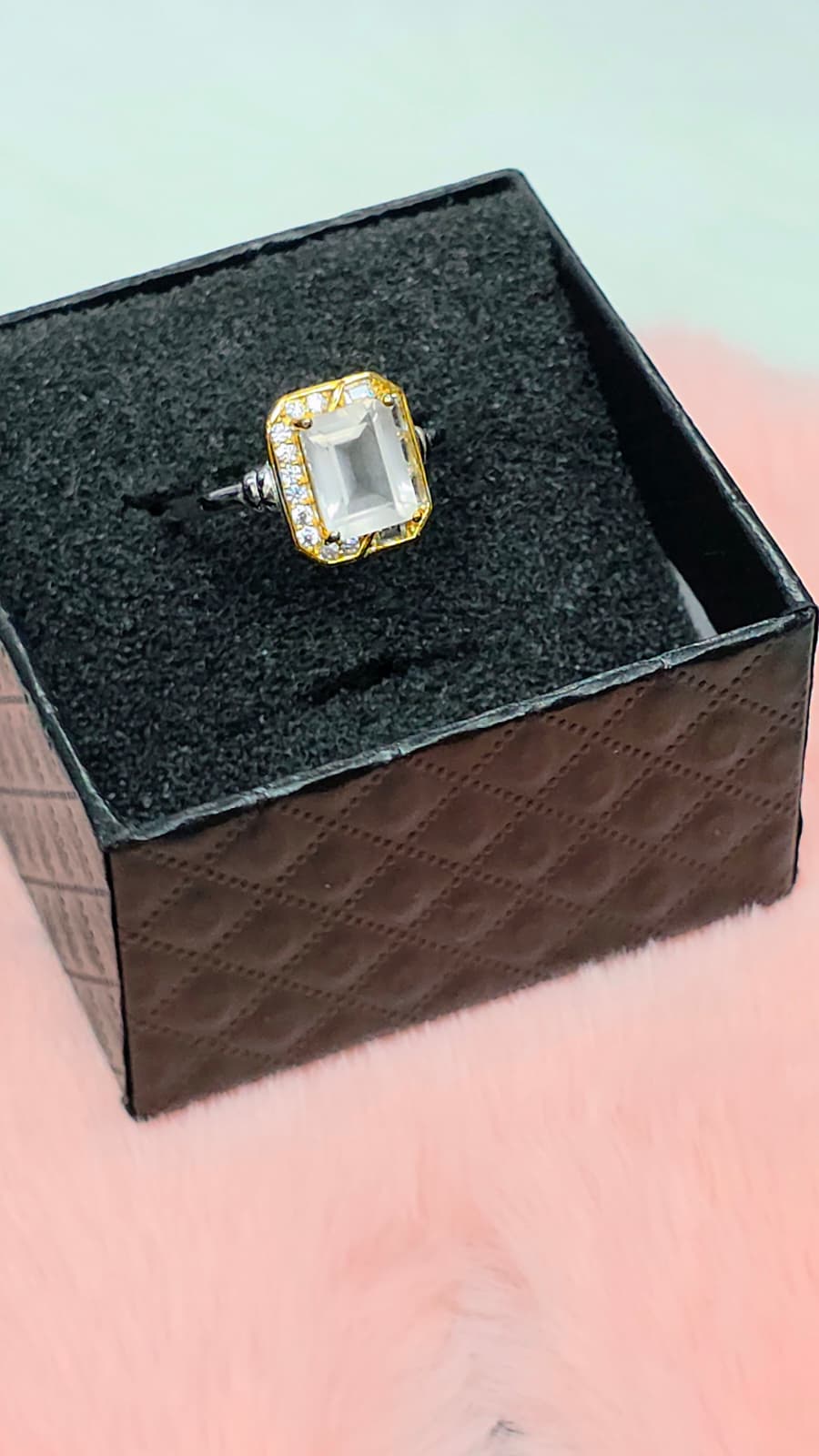 Natural Emerald-Cut Rose Quartz Adjustable Ring — Sterling Silver | Kumara Shines
