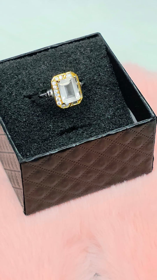 Natural Emerald-Cut Rose Quartz Adjustable Ring — Sterling Silver | Kumara Shines