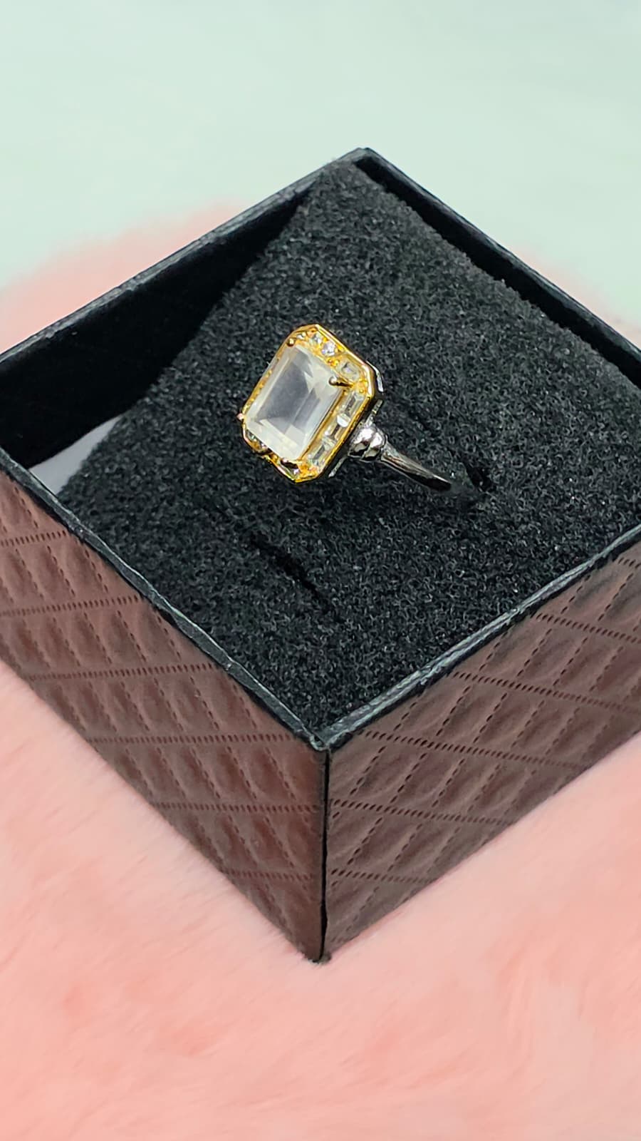 Natural Emerald-Cut Rose Quartz Adjustable Ring — Sterling Silver | Kumara Shines