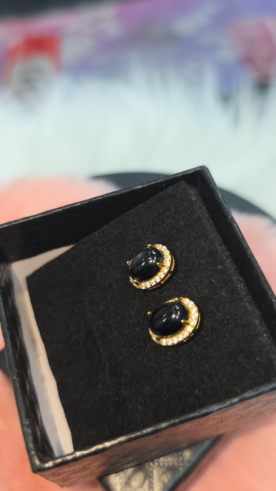 Natural Hypersthene Oval Stud Earrings – Gold-Plated Sterling Silver | Kumara Shines