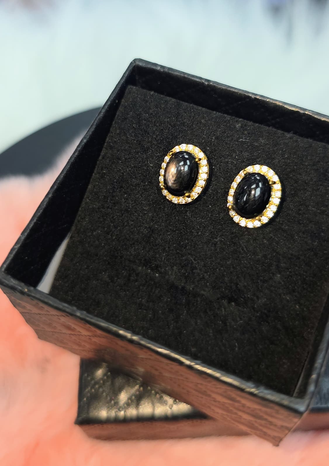 Natural Hypersthene Oval Stud Earrings – Gold-Plated Sterling Silver | Kumara Shines