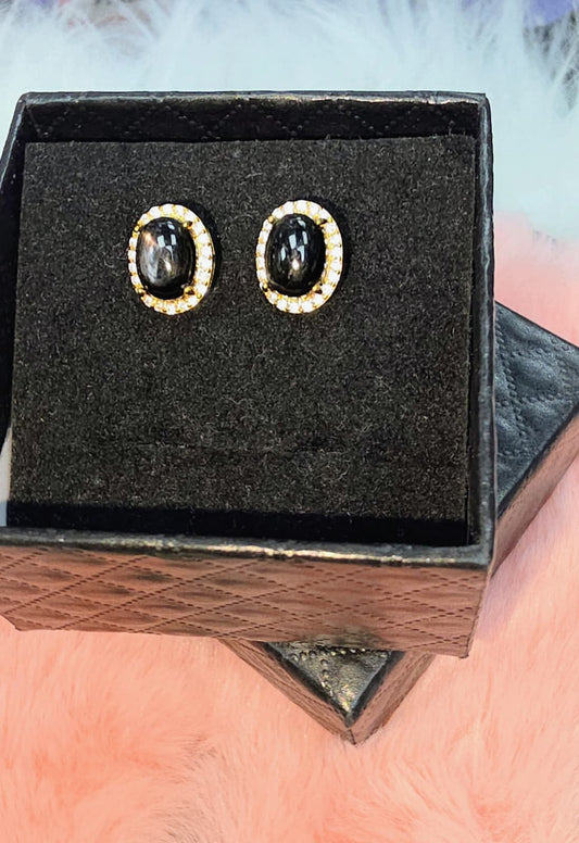 Natural Hypersthene Oval Stud Earrings – Gold-Plated Sterling Silver | Kumara Shines