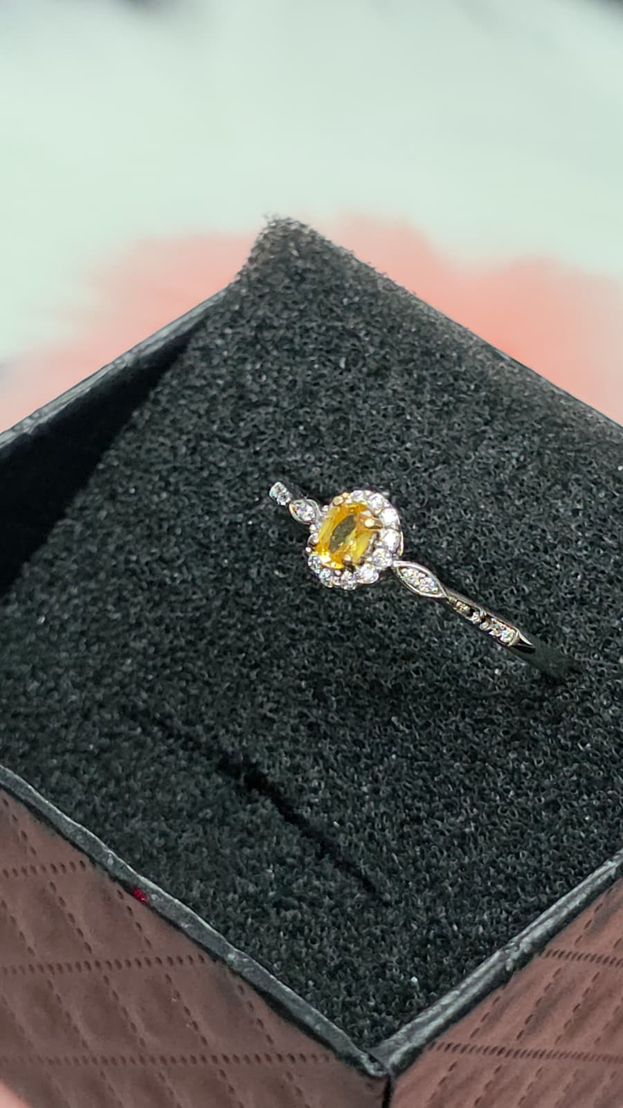 Natural Yellow Sapphire Oval Halo Adjustable Ring — Sterling Silver | Kumara Shines