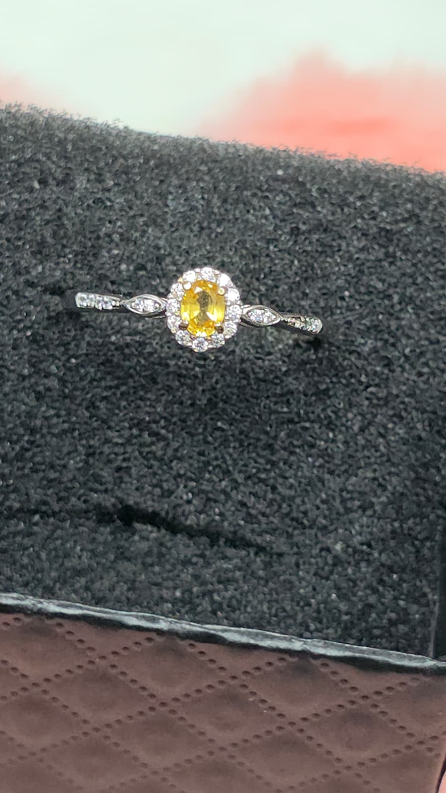 Natural Yellow Sapphire Oval Halo Adjustable Ring — Sterling Silver | Kumara Shines