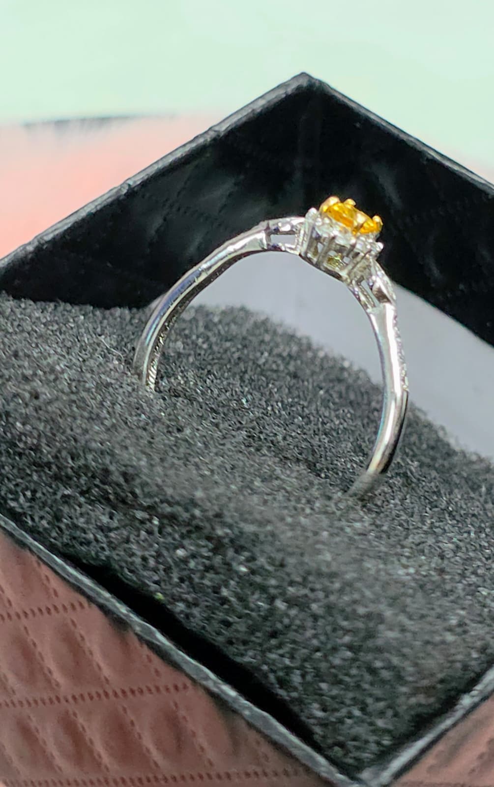 Natural Yellow Sapphire Oval Halo Adjustable Ring — Sterling Silver | Kumara Shines