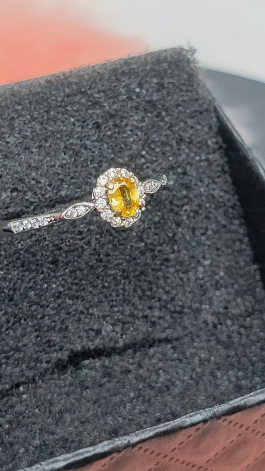 Natural Yellow Sapphire Oval Halo Adjustable Ring S925 | Kumara Shines (NO AUTHENTICITY CERTIFICATE FOR THIS JEWELLERY)