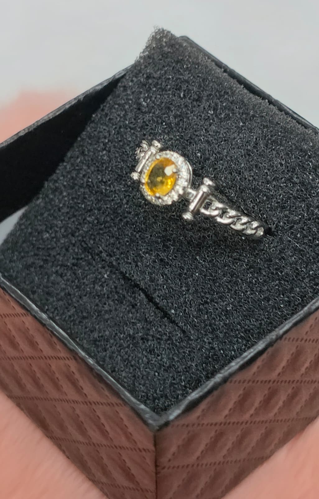 Natural Yellow Sapphire Halo Adjustable Ring — Sterling Silver | Kumara Shines
