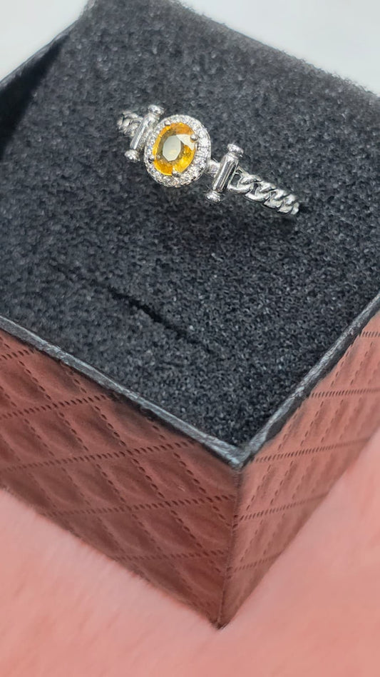 Natural Yellow Sapphire Halo Adjustable Ring — Sterling Silver | Kumara Shines