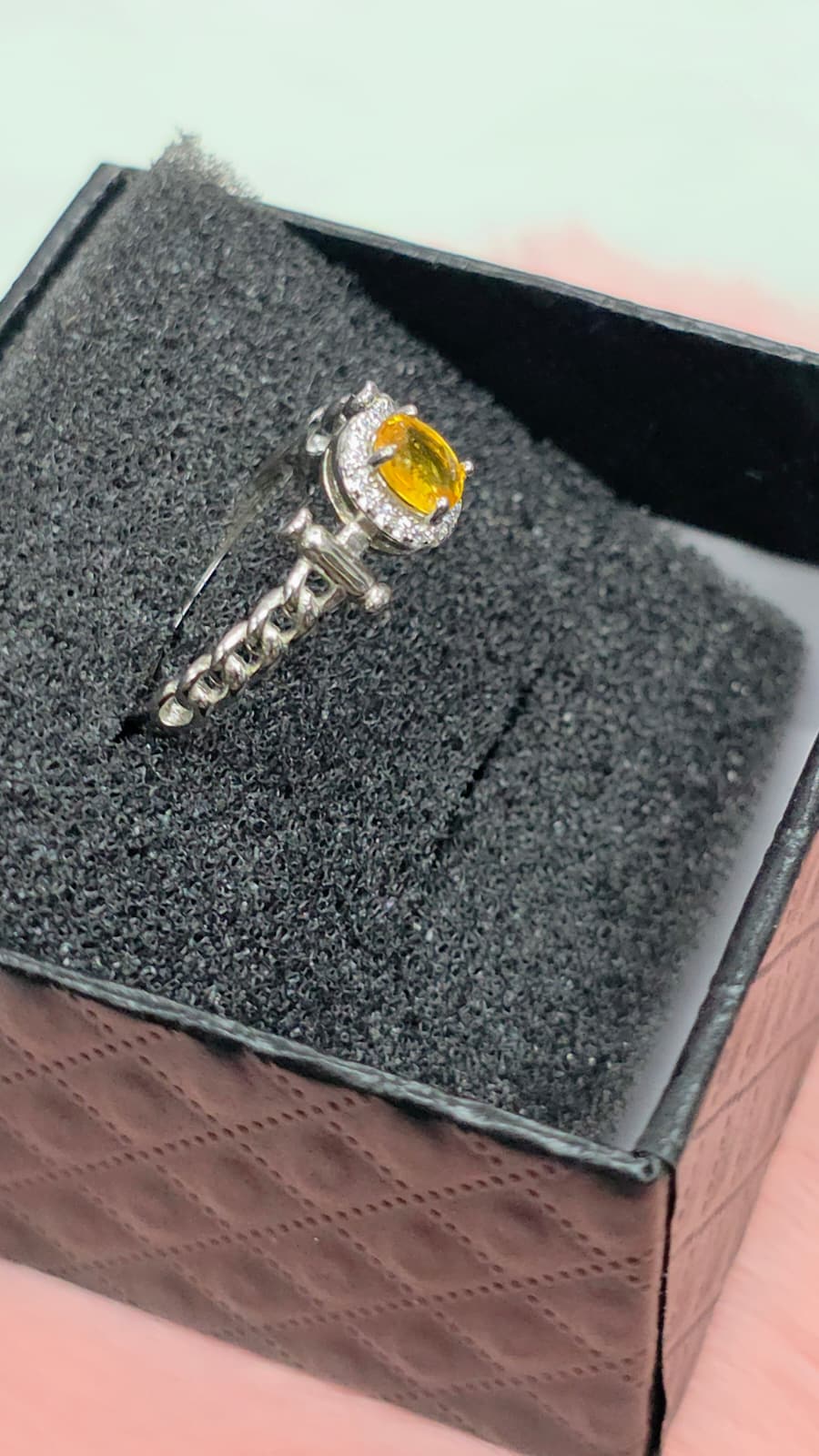 Natural Yellow Sapphire Halo Adjustable Ring — Sterling Silver | Kumara Shines