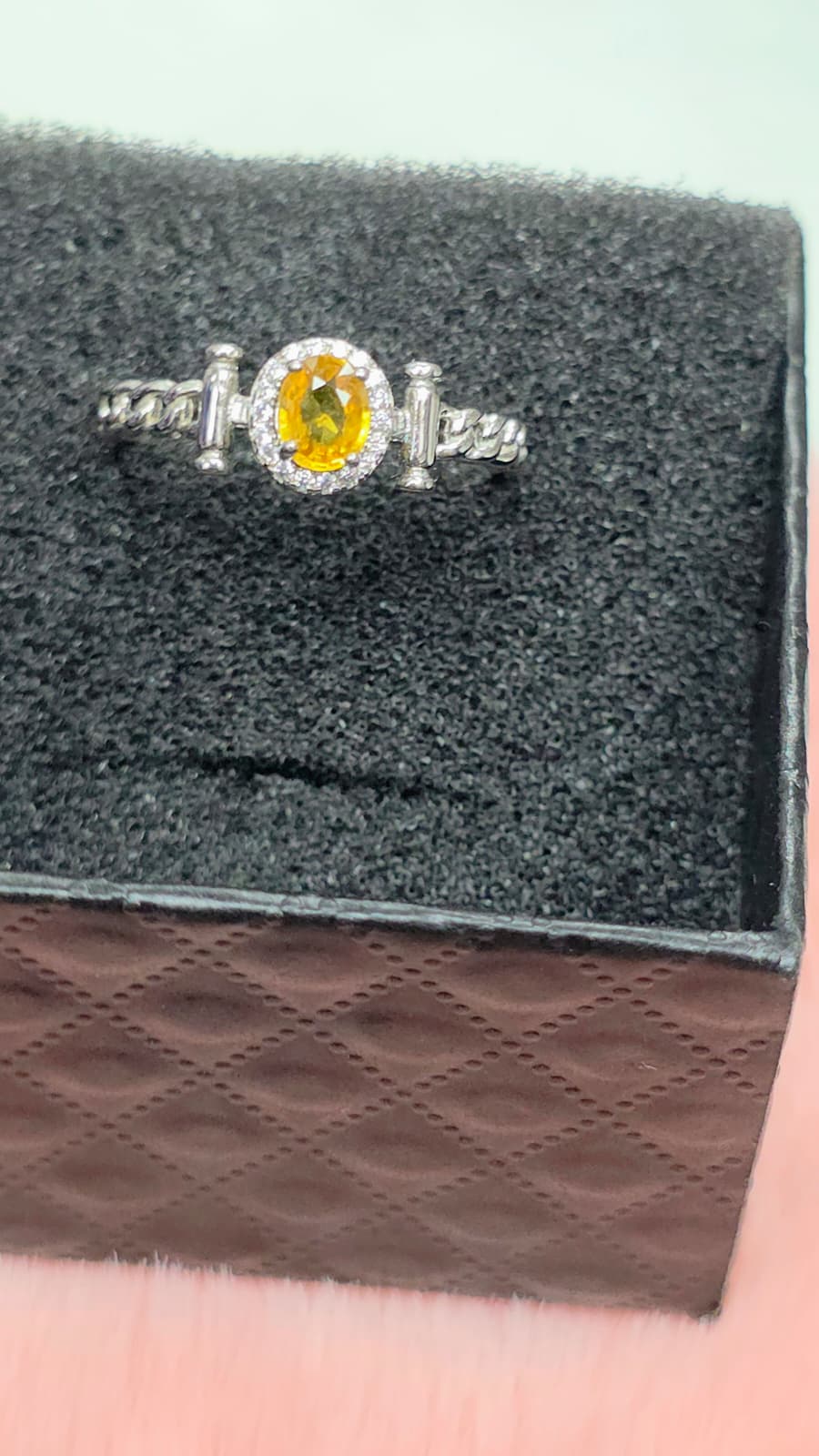 Natural Yellow Sapphire Halo Adjustable Ring — Sterling Silver | Kumara Shines