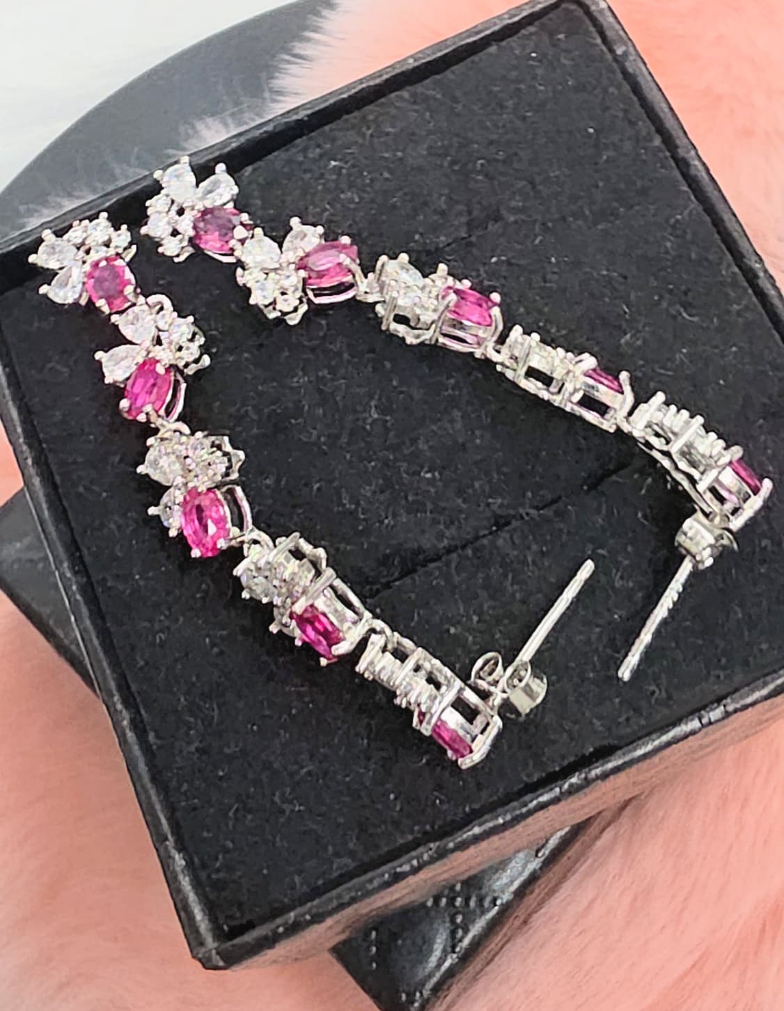 Natural Pink Sapphire Floral Drop Earrings — Sterling Silver | Kumara Shines