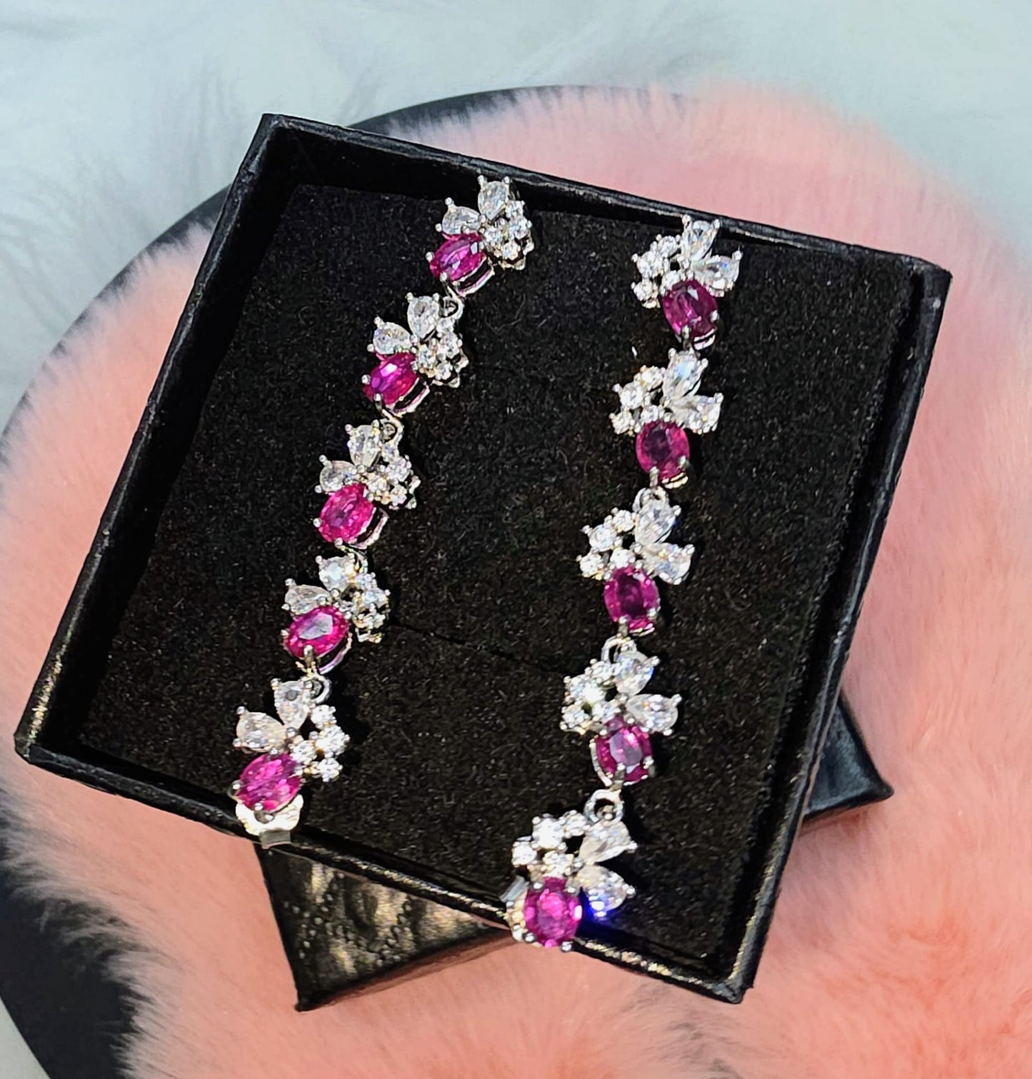 Natural Pink Sapphire Floral Drop Earrings — Sterling Silver | Kumara Shines