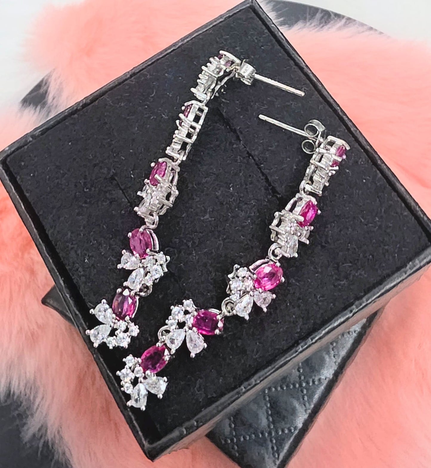 Natural Pink Sapphire Floral Drop Earrings — Sterling Silver | Kumara Shines