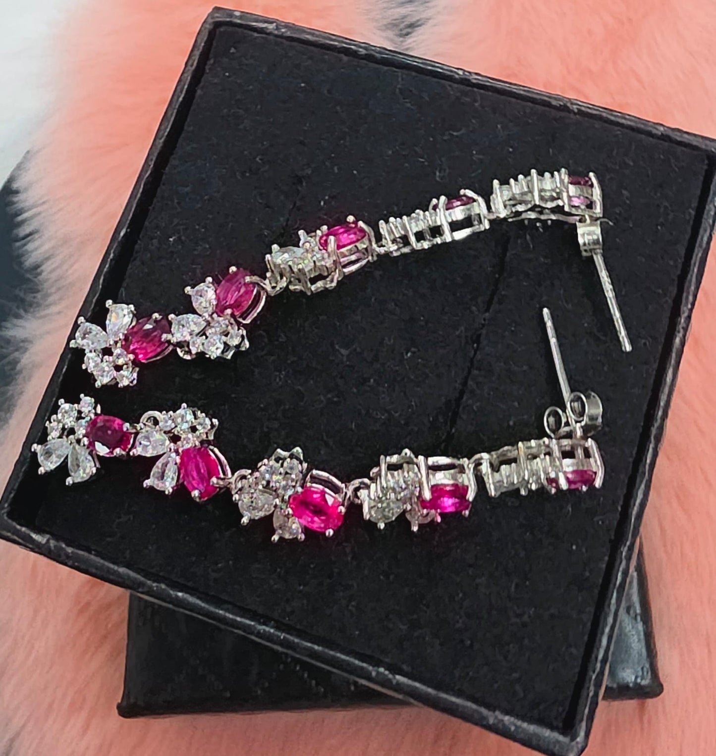 Natural Pink Sapphire Floral Drop Earrings — Sterling Silver | Kumara Shines
