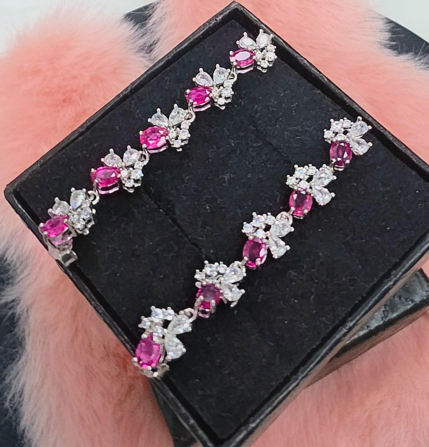 Natural Pink Sapphire Floral Drop Earrings — Sterling Silver | Kumara Shines